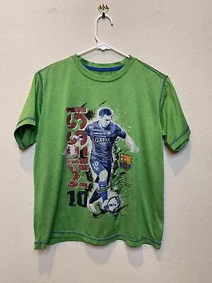 Lionel Messi 10 FCB Barcelona Soccer Shirt Crew Neck Short Sleeve Green Youth XL • $16.95
