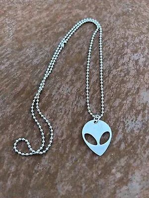 UFO Collection: Stainless Steel Alien Head Necklace With 26” Dog Tag Ball Chain. • $7.99