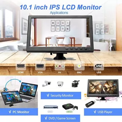 10.1 Inch LCD CCTV Monitor HD PC Display Screen HDMI/VGA/AV/RCA Input W/ Speaker • £42.99