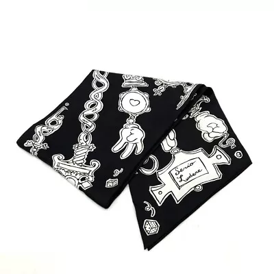 HERMES SERIO LUDERE Maxi Twilly Scarf Scarf Silk Black/White • $325