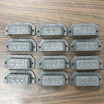 $25 • Buy 2nds Lot Of 12 ￼Drawer Handle Bin Cup Pulls 3-3/4x1-5/8 Cast Iron Antique Style