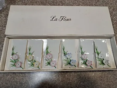 La Fleur - Japan Porcelain Place Card Holders Flowers #204 - Vintage Unused • $21.95