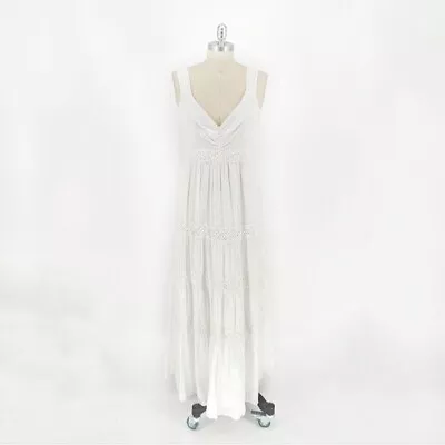 Vintage Sheri Martin Crochet Maxi Dress White 14 Cottagecore Bohemian Western • $37.50