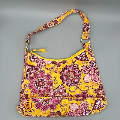 Vera Bradley Lisa B Slim Hobo Bag Bali Gold Purse Shoulder Bag Yellow & Pink • $17.99