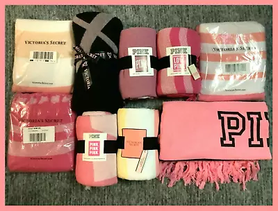 $19.99 • Buy Victoria's Secret Pink Blanket Throw Pink Coral Dahlia Black Rainbow Stripes 