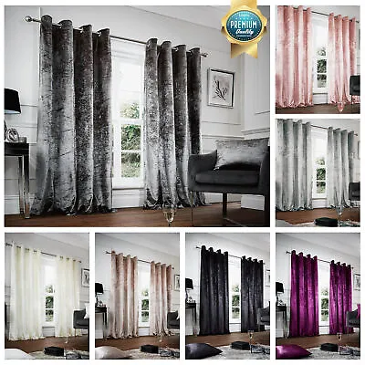 £22.99 • Buy Crushed Velvet Curtains PAIR Of Eyelet Ring Top Fully Lined Ready Made Thick