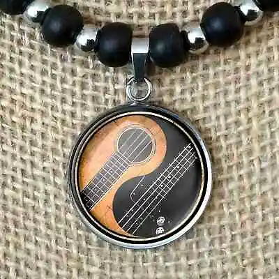 Yin Yang Bass Guitarist Guitar Player Music Leather Cord Necklace Men's Women's • $12