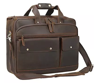 X-Large 18  Leather Briefcase For Men Fits 17 Inch Laptop Computer Case Brown • $256.34