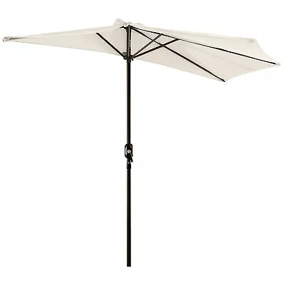 Outsunny 3(m) Half Round Parasol Garden Sun Umbrella Metal W/ Crank Cream White • £38.99