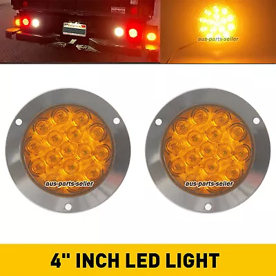 2X 4  Inch 16LED Amber Round Stop Turn Signal Tail Truck Light Waterproof 12-24V • $18.95