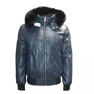 Original Goose Country Men's Down Bomber Leather Jacket With Fox Fur • $359.82