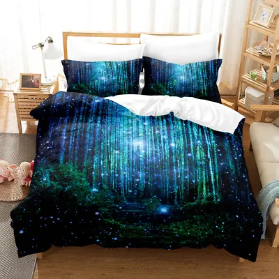 3D Rain Forest Trees Jungle Print Doona Duvet Quilt Cover Pillowcase Bedding Set • $76.48