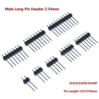 Male Long Pin Header 2.54mm Connectors 1X3/4/5/6/8/10/40P Pin Length 15/17/19mm • £1.63