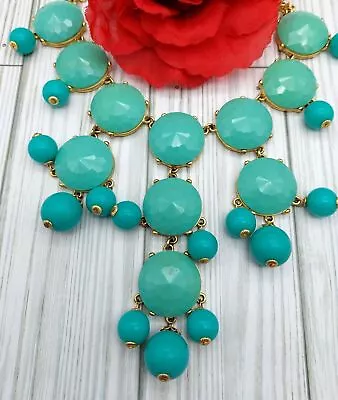 J.Crew Chunky Bib Gold Tone Green Turquoise Bubble Statement Necklace 25  • $13.19