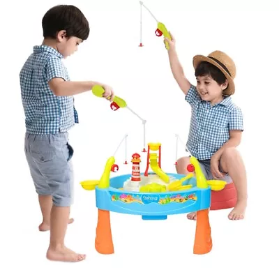 2 Player Fishing Table For Kids 24 Pcs Magnetic Fishing Set Water Play Toy Set • £15.02