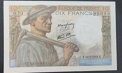 France - 1944 - 10 Francs -  Le Mineur - Superb Uncirculated Condition • £37.99