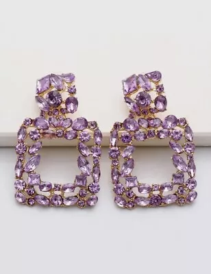 £5.95 • Buy Crystal Sparkle Square Dangle Drop Earrings Statement Zara Blogger NEW UK