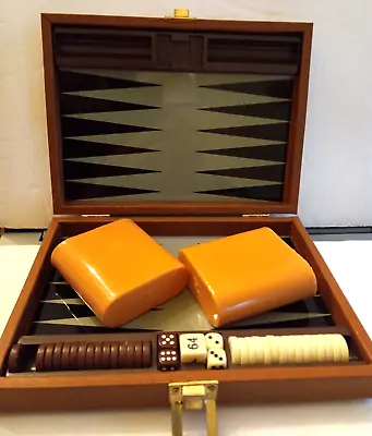 Vintage Travel Magnetic Backgammon Game Complete In Faux Leather & Wood Case • $19.99