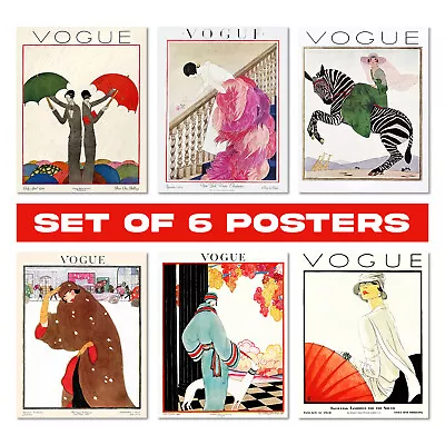 Vintage Fashion Magazine Posters Set Of 6 - Vogue Magazine Aesthetic Wall Decor • £15.99