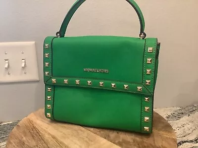 Michael Kors Dillon Leather Handbag Palm Green Small Satchel Studded • $49.99