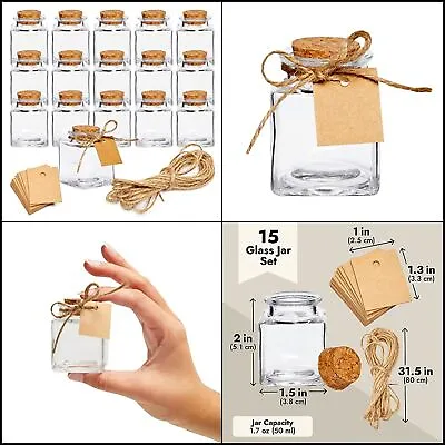 15 Pack Small Glass Bottles With Cork Stoppers Mini Jars With Twine Blank Tags • $26.65