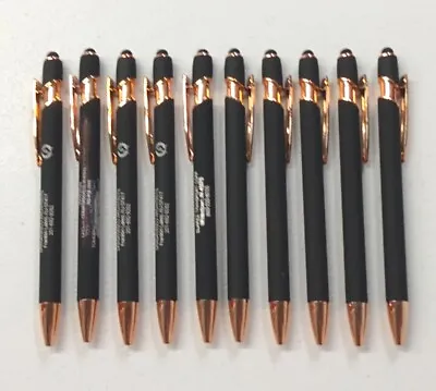 10ct Lot Misprint Metal Retractable Soft Touch Stylus Pens: BLACK W/ROSE GOLD • $13.99