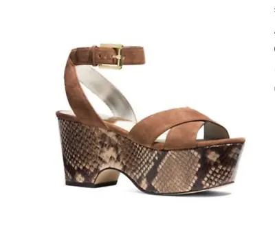 MICHAEL Michael Kors Ariel Mid Wedge Sandal Lugg/Dark Khaki Sz 8M NIB • $68