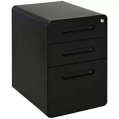 Vinsetto 3 Drawer Modern Steel Filing Cabinet W/ 4 Wheels Lock Pencil Box Black • £85.99