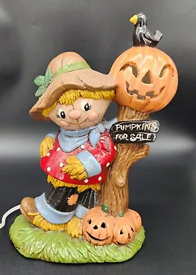 Vintage 80's Hand Painted Ceramic Lighted Scarecrow Jack O Lantern Autumn Decor • $43.95