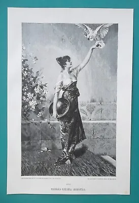 FALCONER LADY Beauti Manuela After C. Kiesel - 1888 Victorian Era Print • $34.50