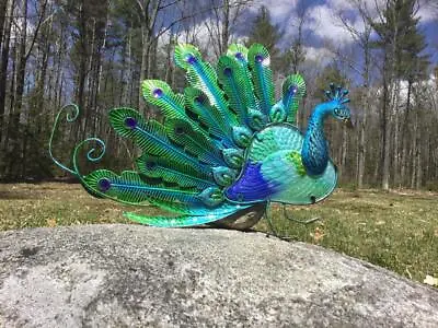 Giftcraft Metal Glass Peacock Hanging Wall Decor Indoor/Outdoor 21  L Blue/Green • $29.99