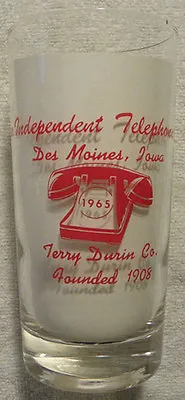 1965 Iowa Independent TELEPHONE Des MoinesIATerry Durin Co. Phone Glass • $14.99