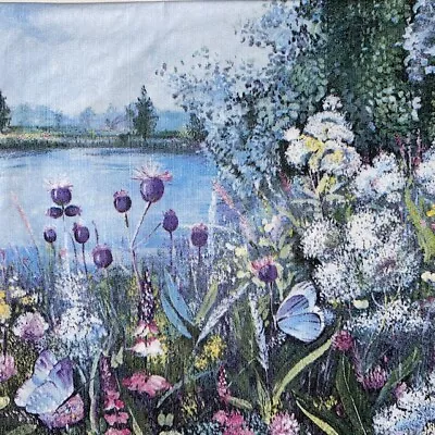 5 X Paper Cocktail Napkins/Decoupage/Craft/ Dining/Floral Lake View BC12 • £1.40