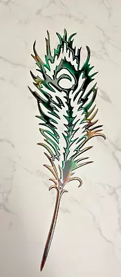 Peacock Feather - Metal Wall Art - Copper Bronzed Green Tinged  14  X 4 1/2  • $24.98