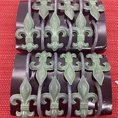 Set/12 Fleur De Lis Decorative SHOWER CURTAIN HOOKS Metal Rings Shabby Patina • $14.99