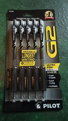 5 Pack Pilot G-2 G2 Retractable Gel ROLLER Pens Extra Fine Point 0.38mm BLACK👍5 • $9.99