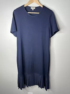 St John Sport Womens Santana Knit Navy Short Sleeve Wool Blend Pleated Dress XL • $74.99