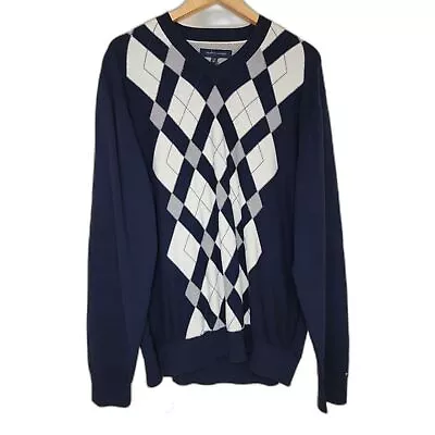 Tommy Hilfiger Argyle V-neck Navy Blue Sweater - XL • $33