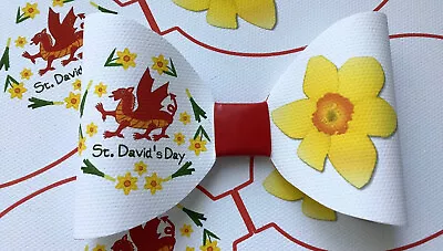  St Davids Daffodil  Welsh 4  Printed Canvas Fabric Bow Loops To Make Hair Bows • £1.65