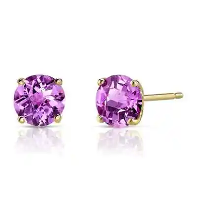 14k Yellow Gold Plated 2 Carat Round Created Pink CZ Stud Earrings • $8.99