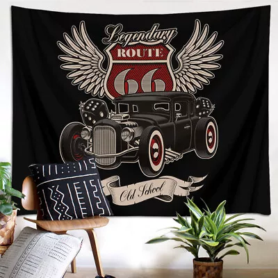 Tapestry Wall Hanging Route 66 Vintage Classic Car Bedspread Bedroom Dorm Decor • $7.99