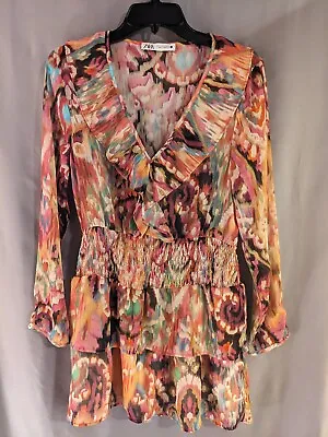 $8 • Buy ZARA - Pattern Layered Fit Flare Long Sleeve Dress - Women's Medium
