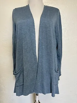 Eileen Fisher Open Front Cardigan Sweater Sz 1X Tencel Merino Wool Blue Pockets • $36.95