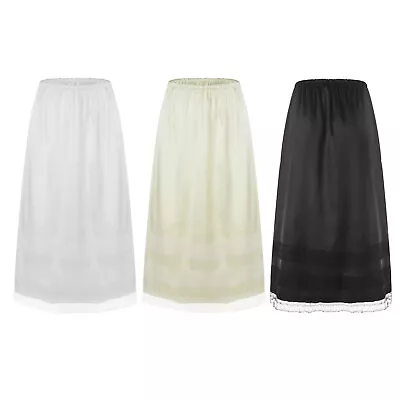 Women Ladies Half Slip Lace Trim Elastic Long Underskirt Petticoats For Dresses • £11.03