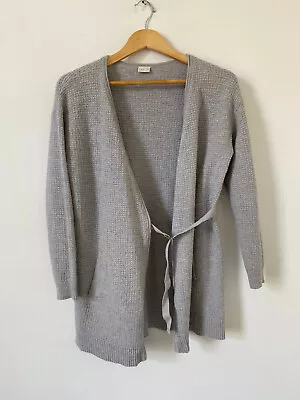 Poetry Cardigan 14 Grey Wrap Cotton Wool Long Sleeve Pockets Belt Tie Knit  • £35