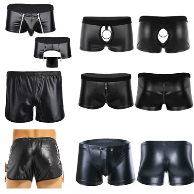 Men Wet Look Leather Boxer Briefs Underwear Shorts Underpant Buckled Bulge Pouch • $8.45
