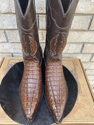 New! Custom Cigar Brown Alligator Tail Cut Cowboy Western Boots W/ Inlay 12 D • $489.99