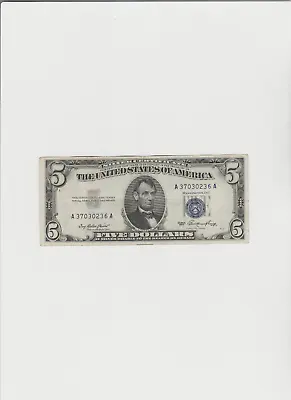 1953 Silver Certificate $5 Dollar Bill Blue Seal Note A 37030236 A • $24.75