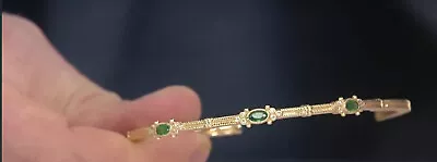 14K Solid Gold  Signed Judith Ripka Hinged Emerald & Diamonds Bangle • $2400