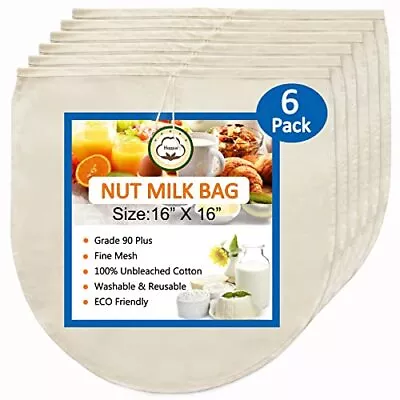 6 Pack 16 X16  Nut Milk Bag For Straining 100% Unbleached Cotton Cloth Reusable  • $22.85